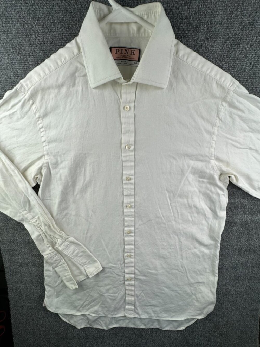 Thomas Pink White Long Sleeve Button Up Shirt Men 16 34.5 All Cotton Adult